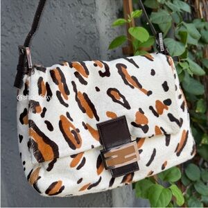 Fendi Vintage Leopard Ponyhair Mama Baguette Shoulder Bag